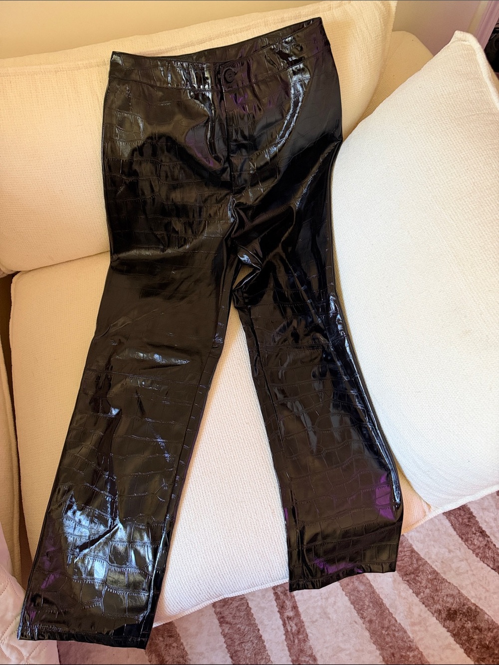 Black Faux Croc Shine Pants